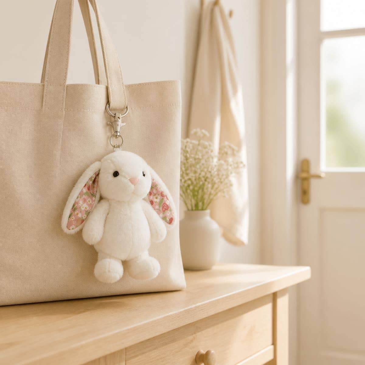 Peluche lapin Kawaii aux oreilles à motifs colorés – Image 3