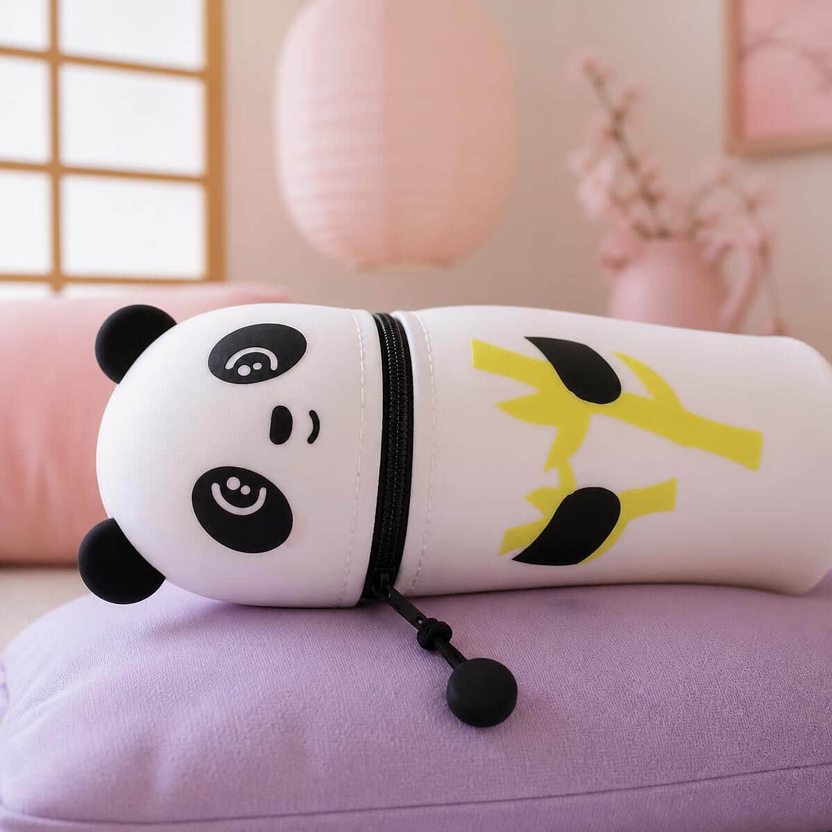 Trousse Kawaii panda en silicone blanc au motif bambou – Image 2