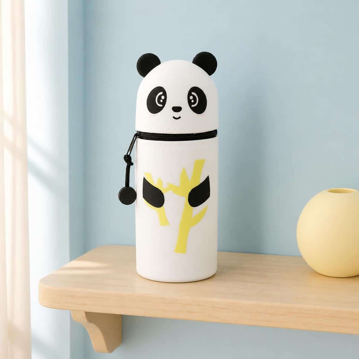 Trousse Kawaii panda en silicone blanc au motif bambou – Image 3