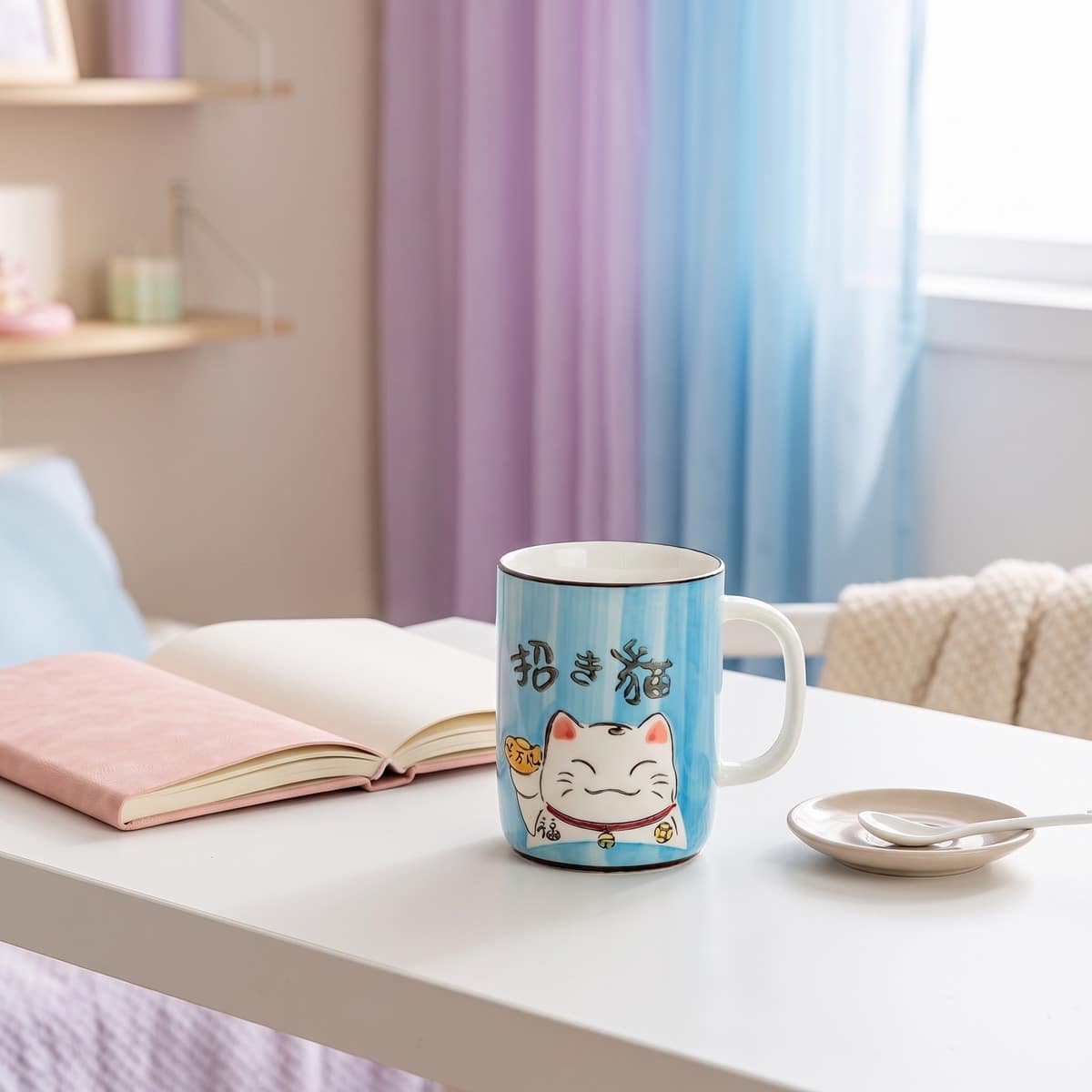 Tasse kawaii en céramique à motif chat porte bonheur – Image 2