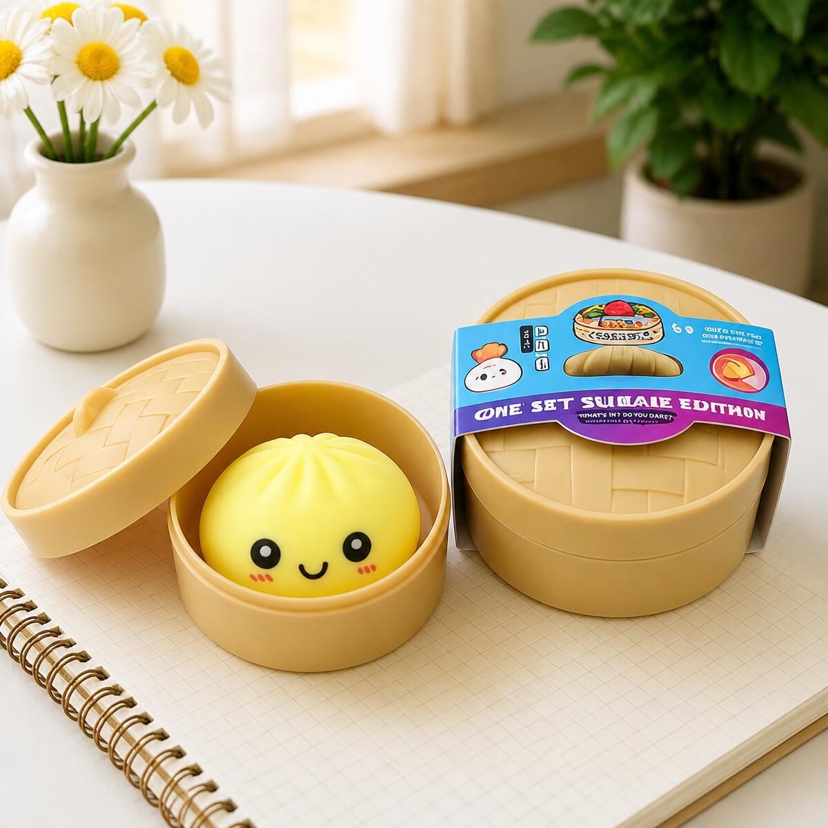 Blind Box bao squishy souriants en panier vapeur – Image 2