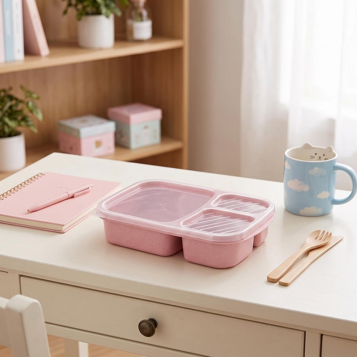 Lunchbox kawaii à coloris pastel en blé recyclé – Image 2