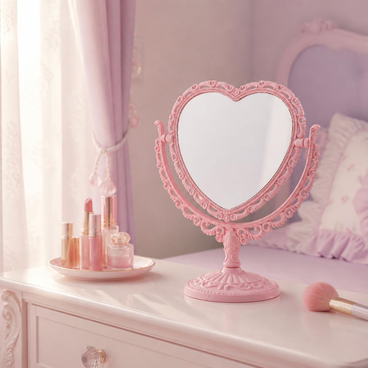 Miroir Kawaii en cœur style dentelle et base métal – Image 2