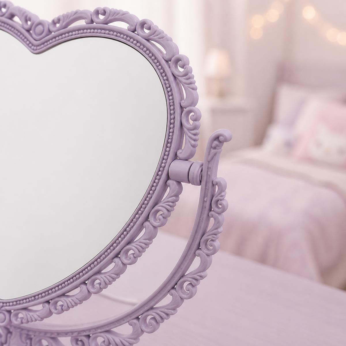 Miroir Kawaii en cœur style dentelle et base métal – Image 3