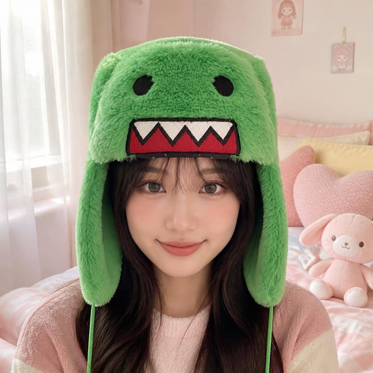 Bonnet Kawaii Domo Kun en fourrure à oreillettes – Image 2
