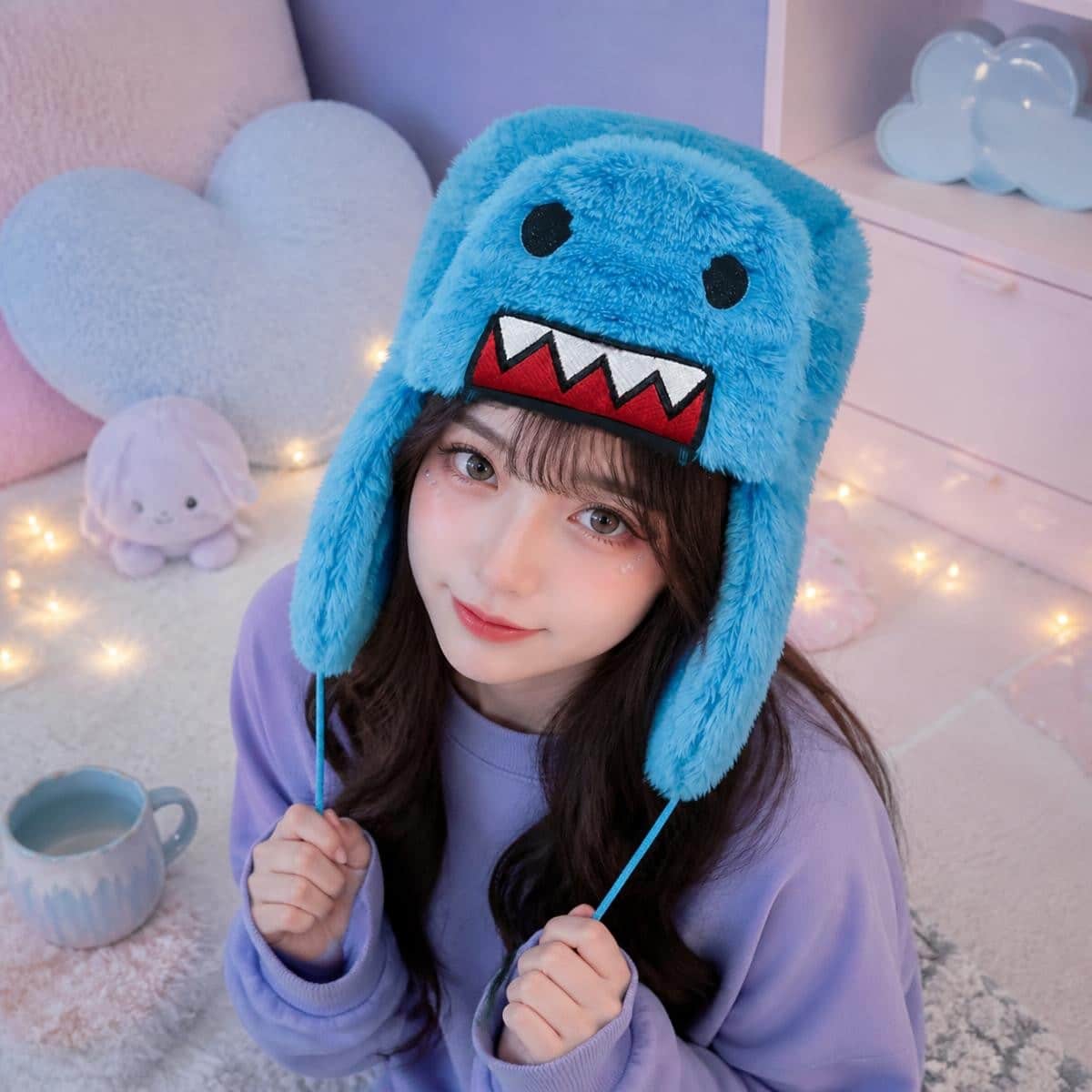 Bonnet Kawaii Domo Kun en fourrure à oreillettes – Image 3