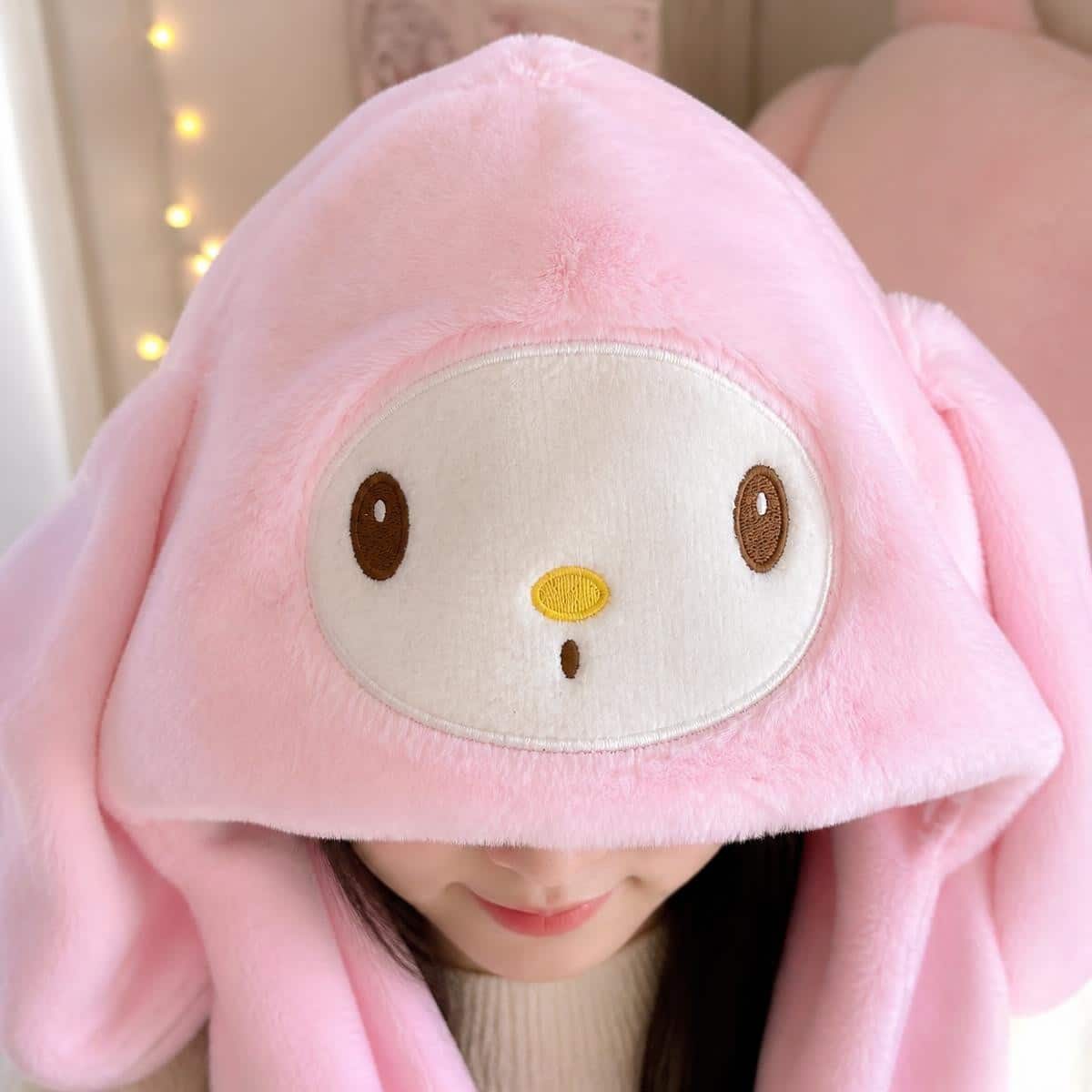 Bonnet Kawaii My Melody rose en peluche à oreilles – Image 2