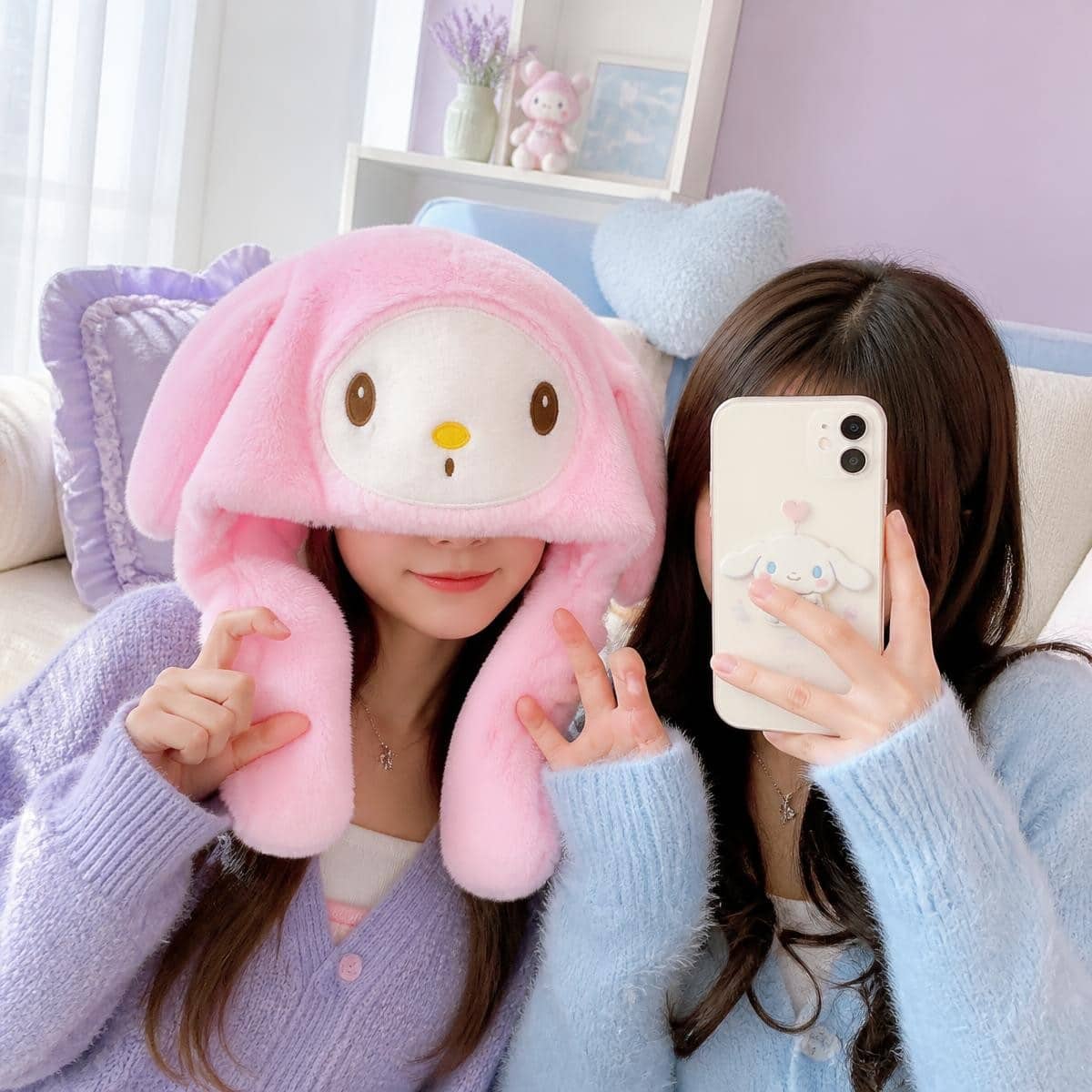 Bonnet Kawaii My Melody rose en peluche à oreilles – Image 4