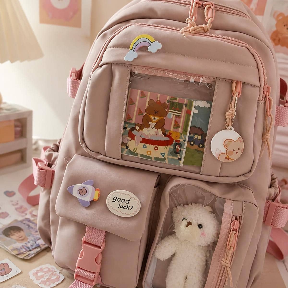 Sac à dos kawaii multipoches à fenêtre transparente – Image 2