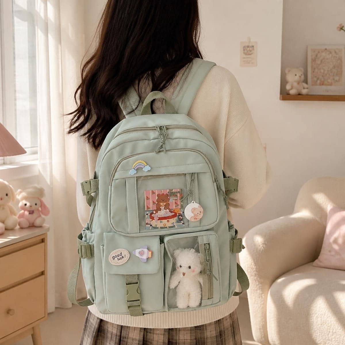 Sac à dos kawaii multipoches à fenêtre transparente – Image 3