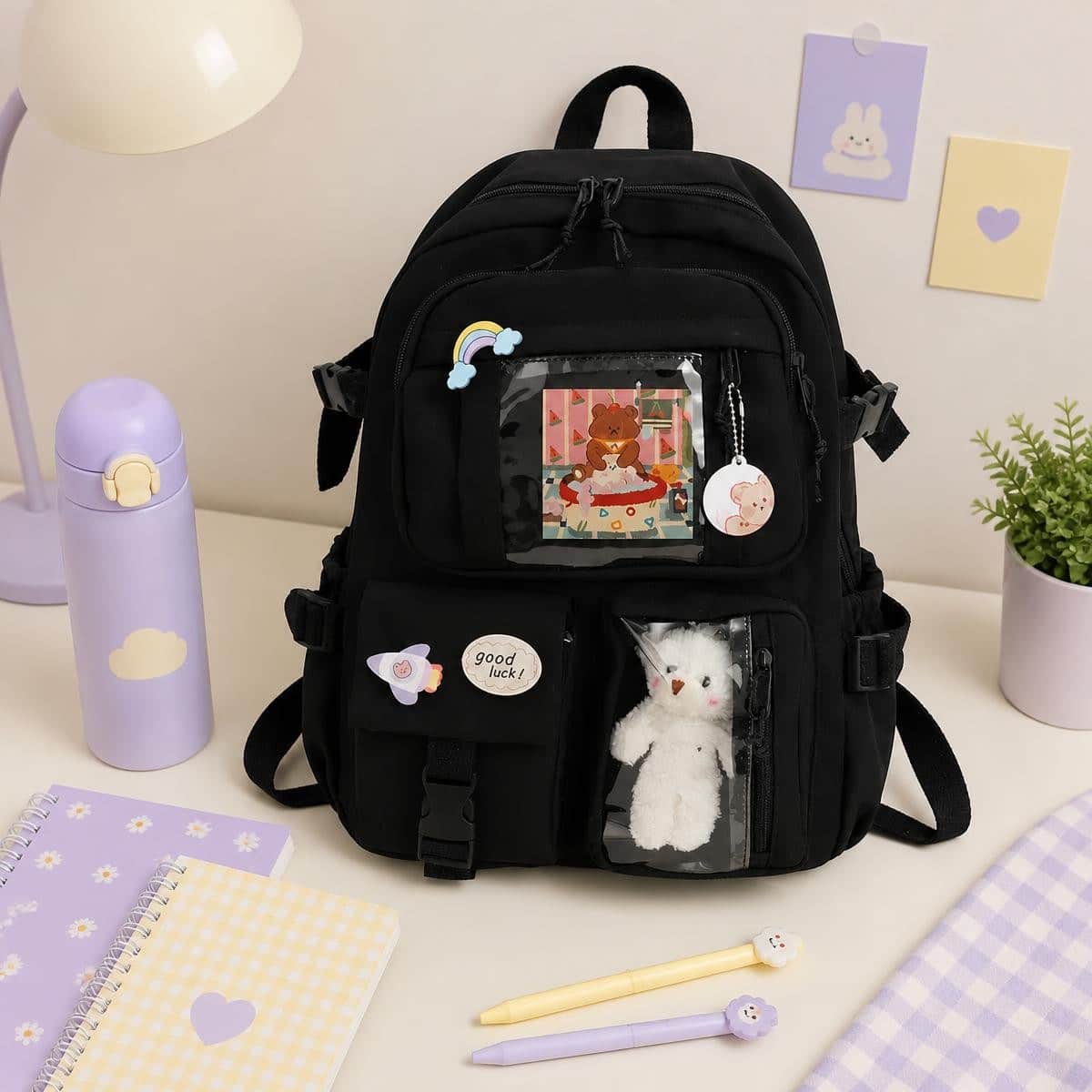 Sac à dos kawaii multipoches à fenêtre transparente – Image 4