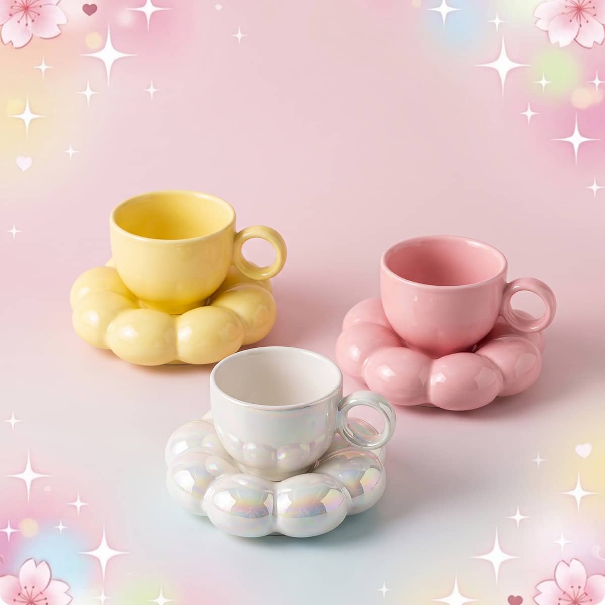 Tasse kawaii coloris pastel à soucoupe décorative – Image 2