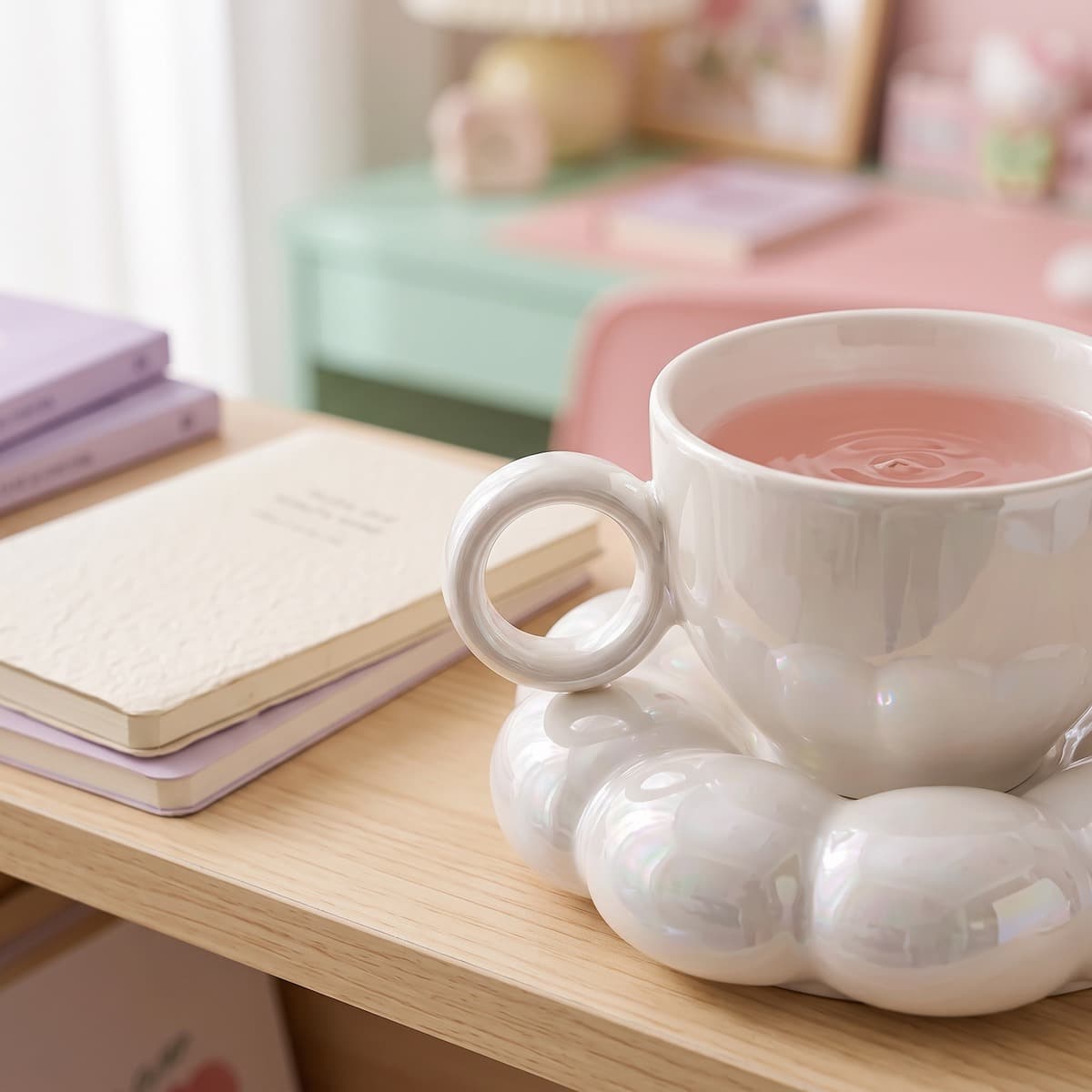 Tasse kawaii coloris pastel à soucoupe décorative – Image 3