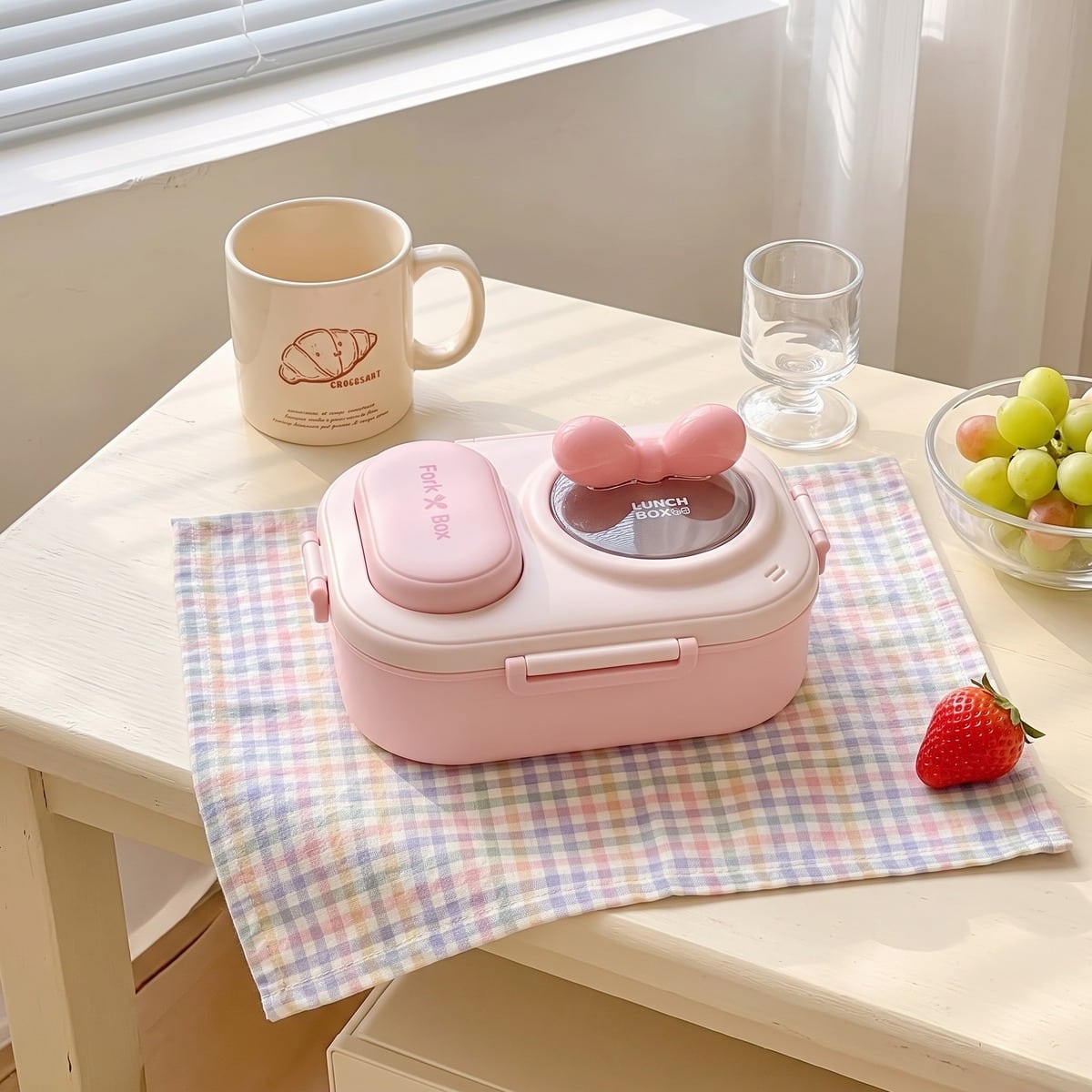 Lunchbox kawaii à coloris pastel et noeud rose – Image 2