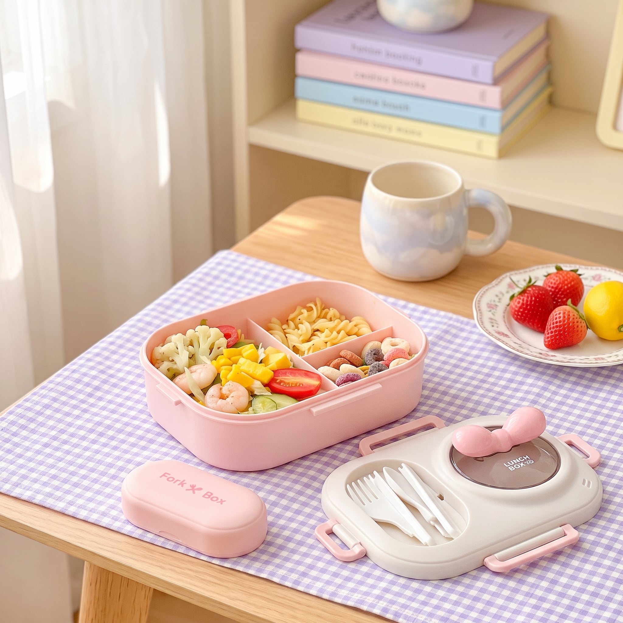 Lunchbox kawaii à coloris pastel et noeud rose – Image 3