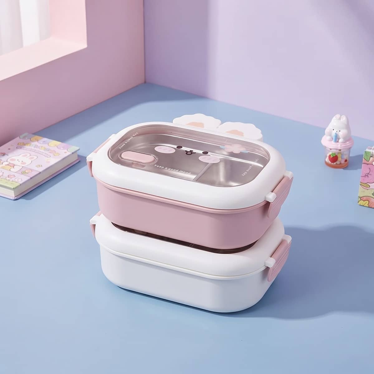 Lunchbox kawaii en forme de lapin en acier inoxydable – Image 2