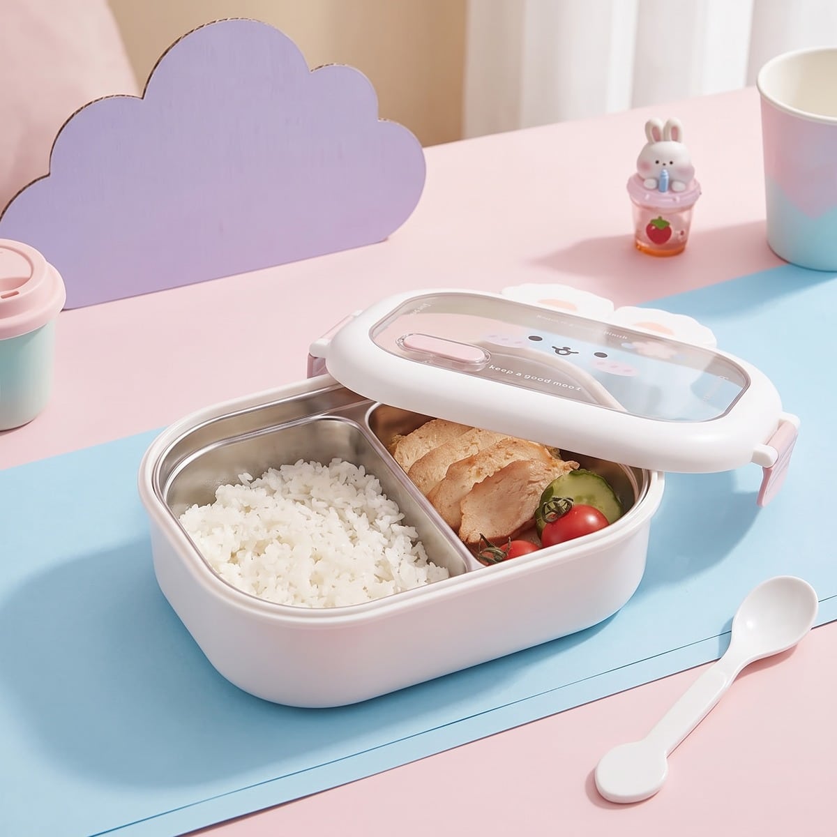 Lunchbox kawaii en forme de lapin en acier inoxydable – Image 3