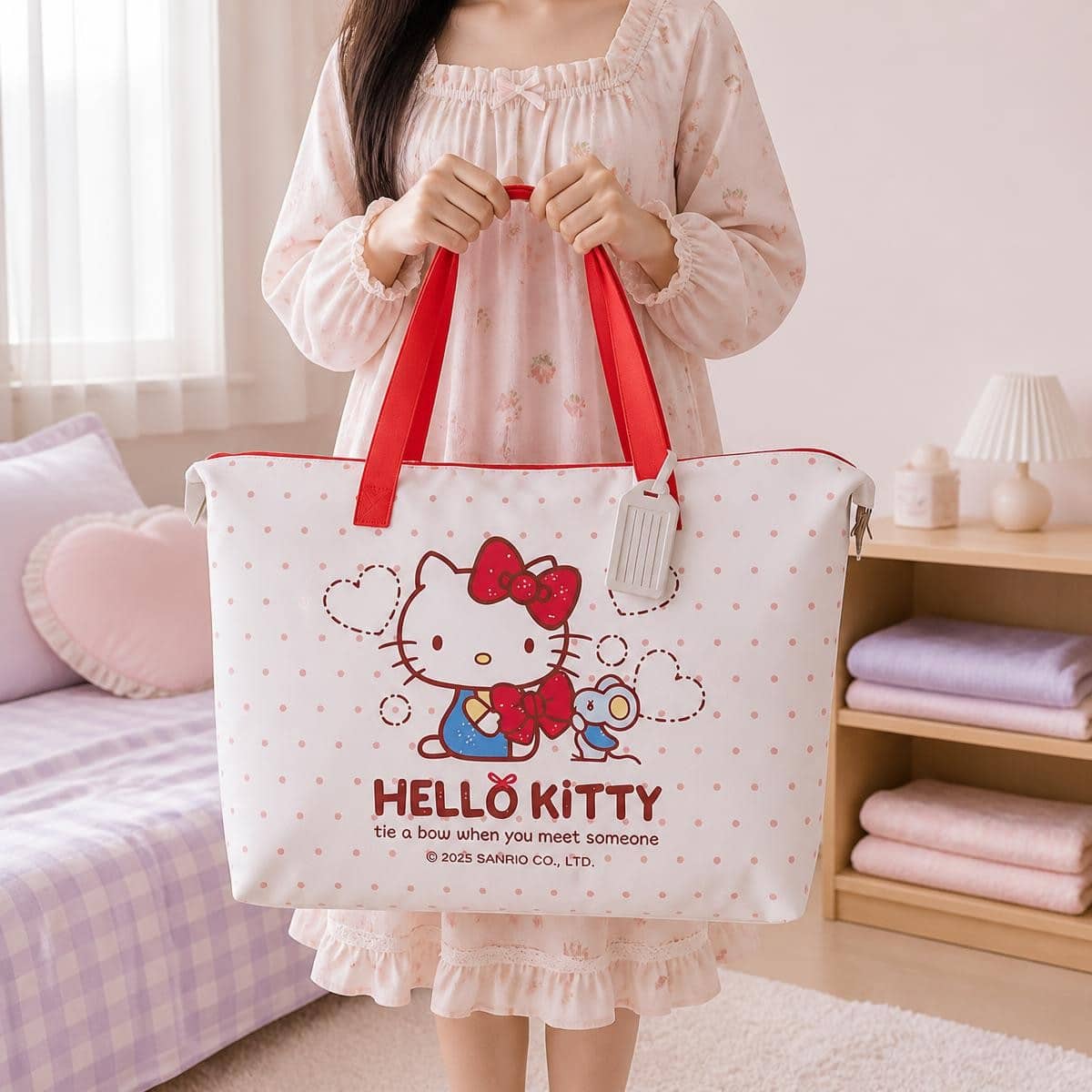 Sac de rangement Kawaii Hello Kitty à motifs cœurs et personnages – Image 4